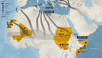 Infografik: Karte zeigt die Bundeswehreinsätze auf dem afrikanischen Kontinent sowie Fluchtrouten und Krisen