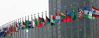 UN-Gebäude mit Flaggen in New York