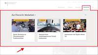 Die Subnavigation zum Hauptnavigationspunkt "Mediathek" ist rot umrandet