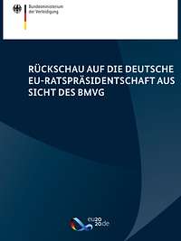 Cover einer Broschüre mit dem Text „Rückschau auf die deutsche EU-Ratspräsidentschaft aus Sicht des BMVg“
